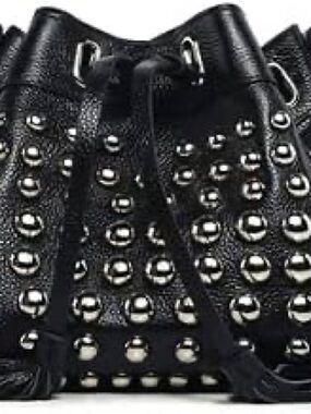 Vincenzo “Jolyn” Studded Black Leather Crossbody Bucket Bag